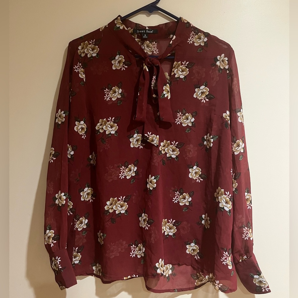 Burgundy Floral Blouse